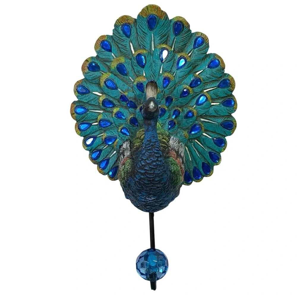 Jeweled Peacock Coat Purse Bag Wall Hook Boho Artsy Colorful Unique